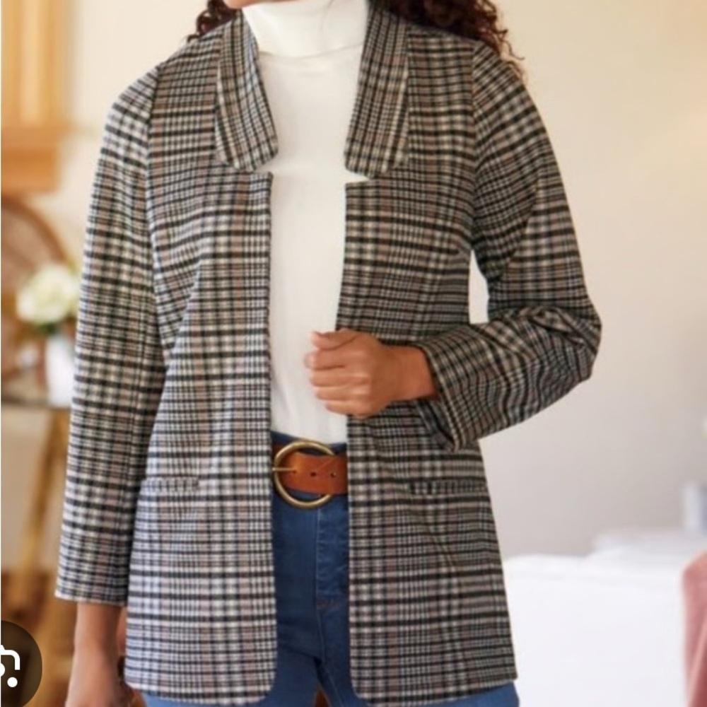 Soft Surroundings NWOT Houndstooth Plaid Open Front St James Blazer Jacket large